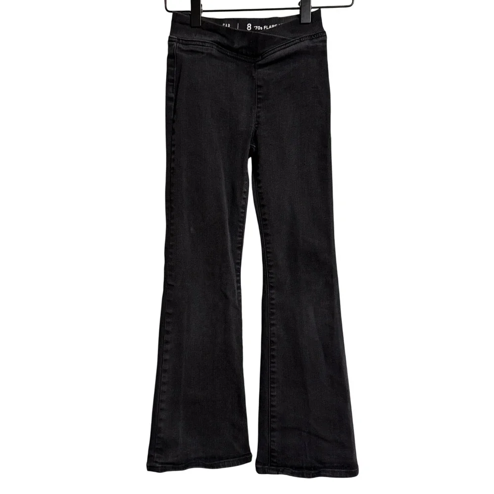 Gap Kids Girls 8 Slim 70s Flare High Rise Black Wash Jeans Pull On